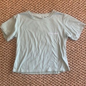 Mint colored new york embroidery crop top